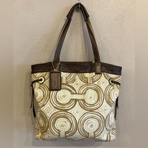 COACH 17044 AUDREY OP ART SWIRL LEIGH SLIM TOTE BAG Brown Multicolor